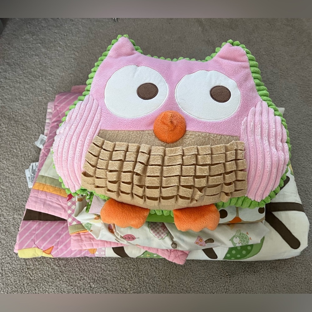 Pink Owl Woodland Creatures Twin Bedding Set